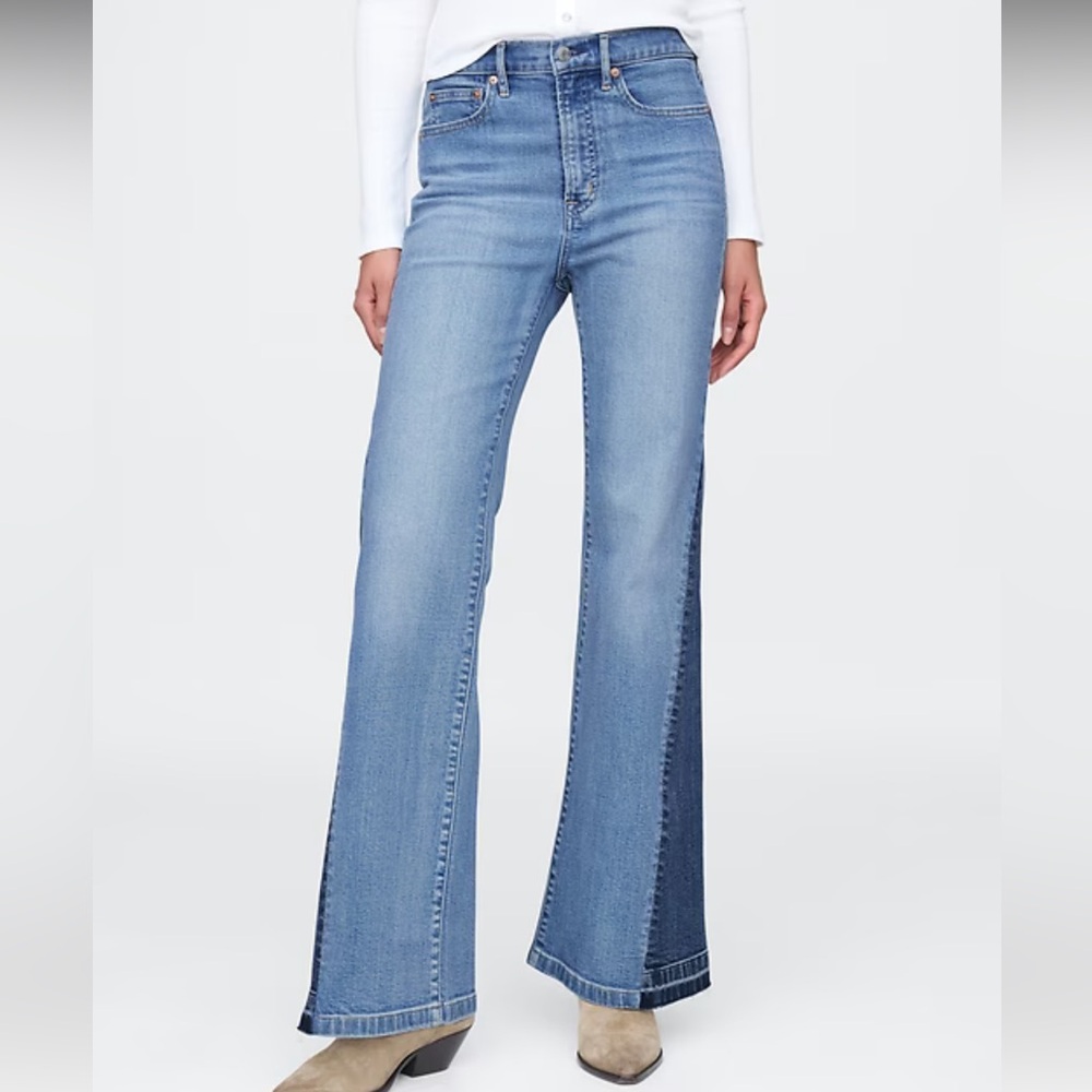 GAP High Rise Patched '70s Flare Jeans 32T - Picture 2 of 7